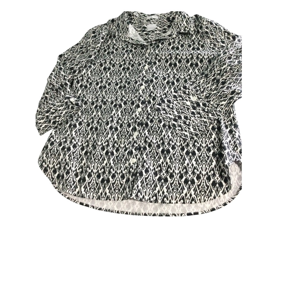 Chicos Women's Button Down Shirt Abstract Print 3/4 Sleeve